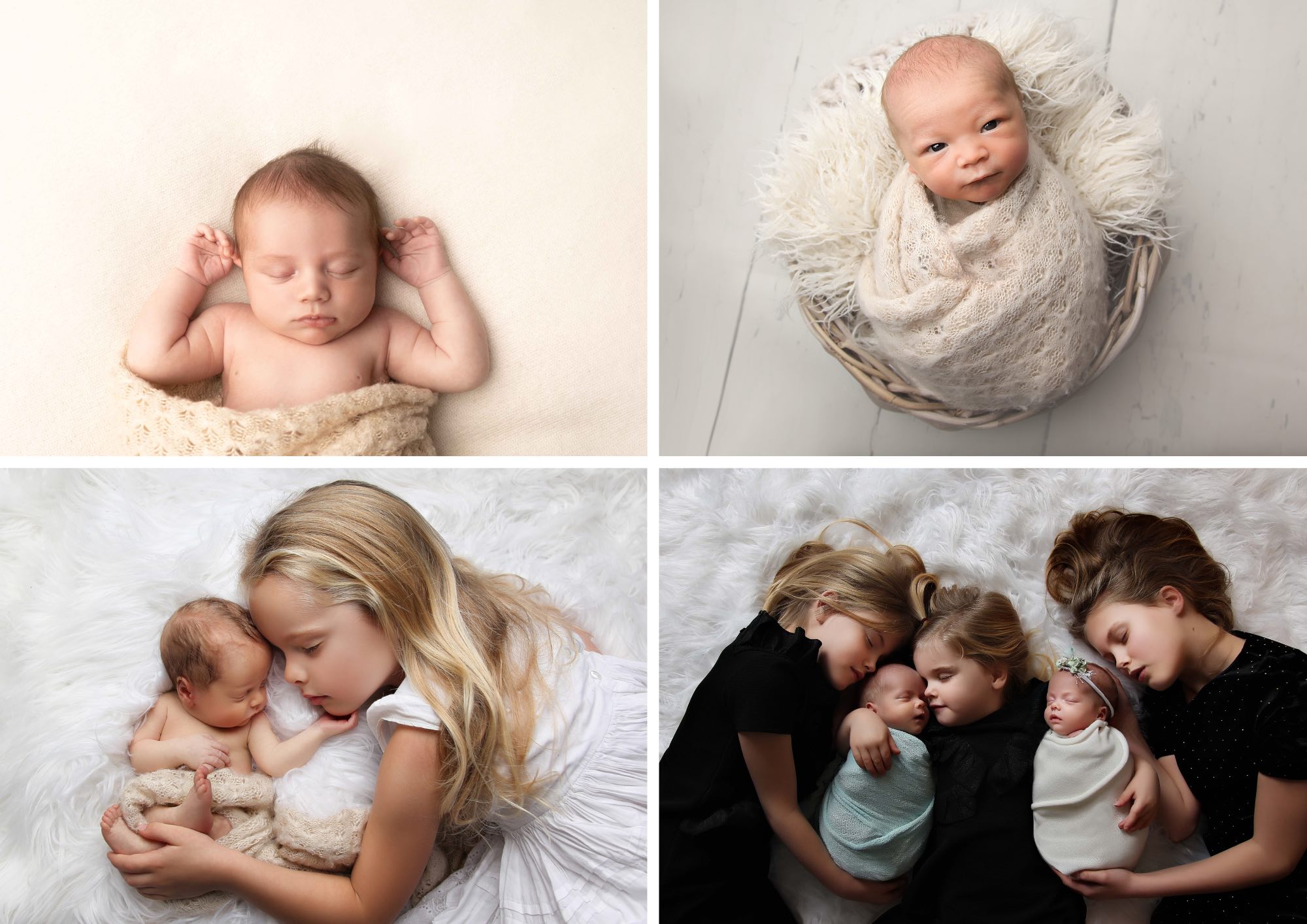 collage of newborn babies with their siblings