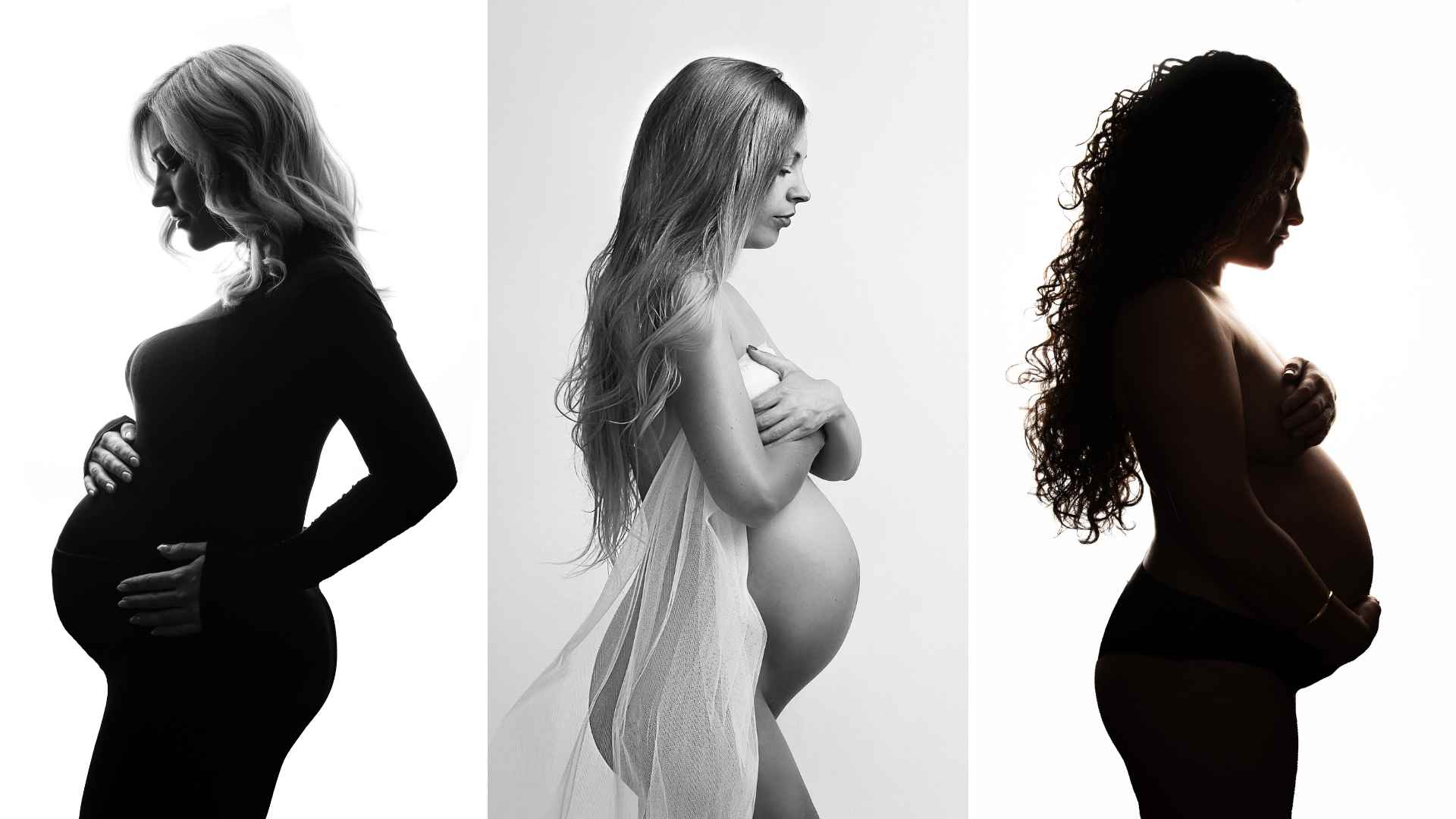 3 pregnant women photographed against white. simplistic maternity photography