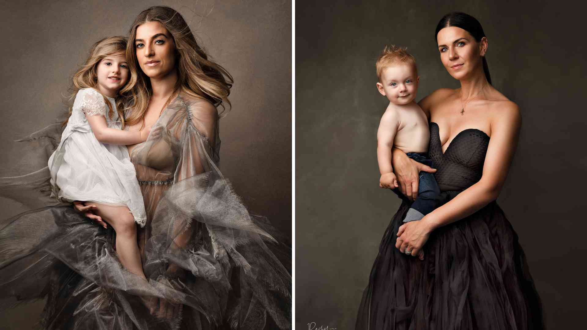 2 photos of mum and children, One is with her daughter and one is with her son